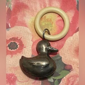1940’s Duck Rattle/Teething Ring silver plated